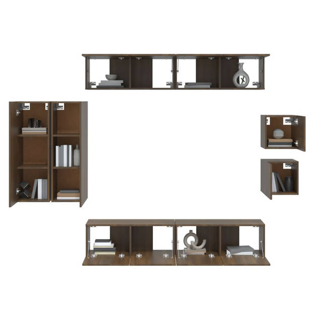 The Living Store Televisiemeubelset - TV-meubel - Bruineiken - 80x30x30cm - 4x 80x30x30cm - 2x 30.5x30x90cm - 2x