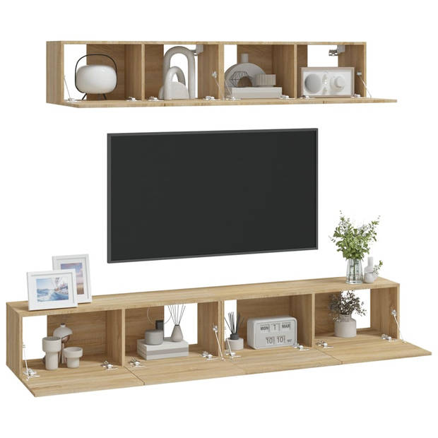 The Living Store TV-meubelset Sonoma Eiken - 60x30x30cm - 80x30x30cm - Stevig en praktisch design