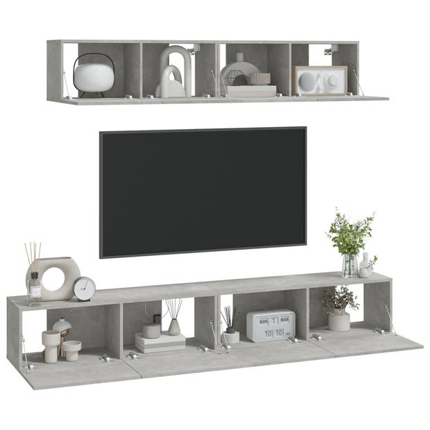 The Living Store TV-meubelset - betongrijs - 80x30x30 cm - 100x30x30 cm