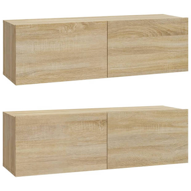 The Living Store Wandgemonteerd TV-meubel - Sonoma Eiken - Bewerkt Hout - 100 x 30 x 30 cm - Praktische Deuren