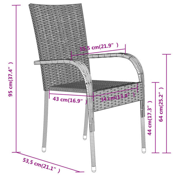 The Living Store Tuinmeubelset - naam - Tafel + 4 stoelen - 80x80x74 cm - Zwart PE-rattan - gepoedercoat staal en
