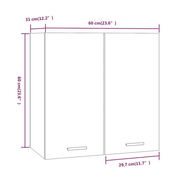 vidaXL Wandkast hangend 60x31x60 cm bewerkt hout bruin eikenkleur