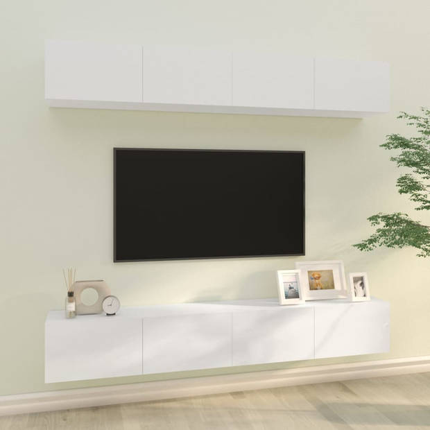 The Living Store Tv-meubel Wandmontage - Hoogglans wit - 100 x 30 x 30 cm - Stevig bewerkt hout