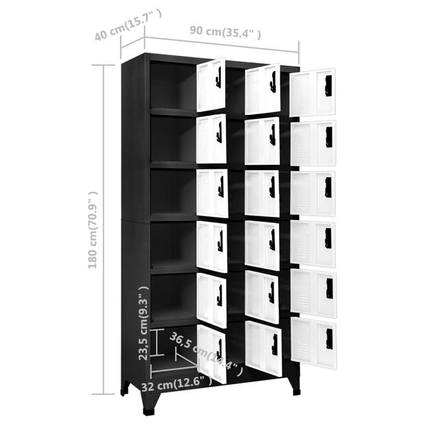 vidaXL Lockerkast 90x40x180 cm staal antracietkleurig en wit