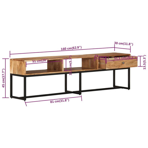 vidaXL Tv-meubel 160x30x45 cm massief acaciahout