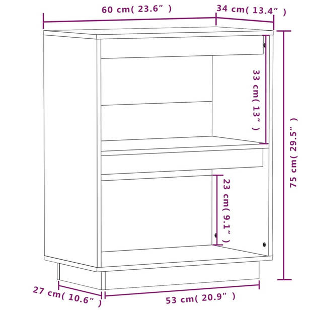 vidaXL Wandkast 60x34x75 cm massief grenenhout zwart