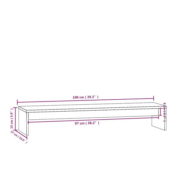 The Living Store Monitorstandaard - Grenenhouten Bureaukast - Wit - 100 x 27 x 15 cm