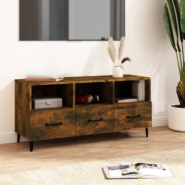 The Living Store Tv-meubel Gerookt Eiken - 102 x 35 x 50 cm - Bewerkt Hout en Ijzer