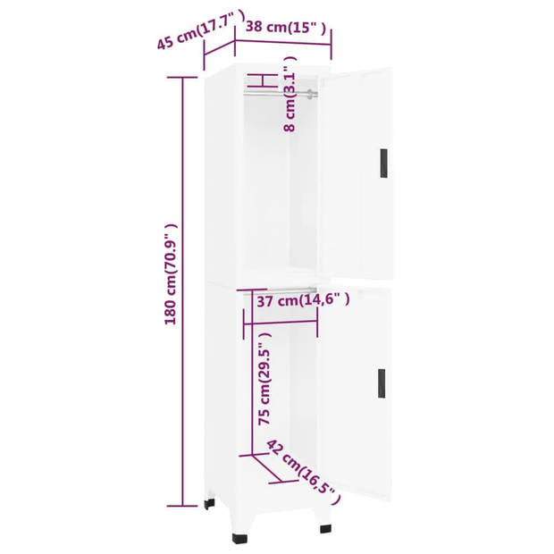 vidaXL Lockerkast 38x45x180 cm staal wit