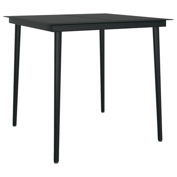 The Living Store Tuinset - Grijs/Zwart PE-rattan - Gepoedercoat staal - 80x80x74 cm tafel - 58x63x108 cm stoel