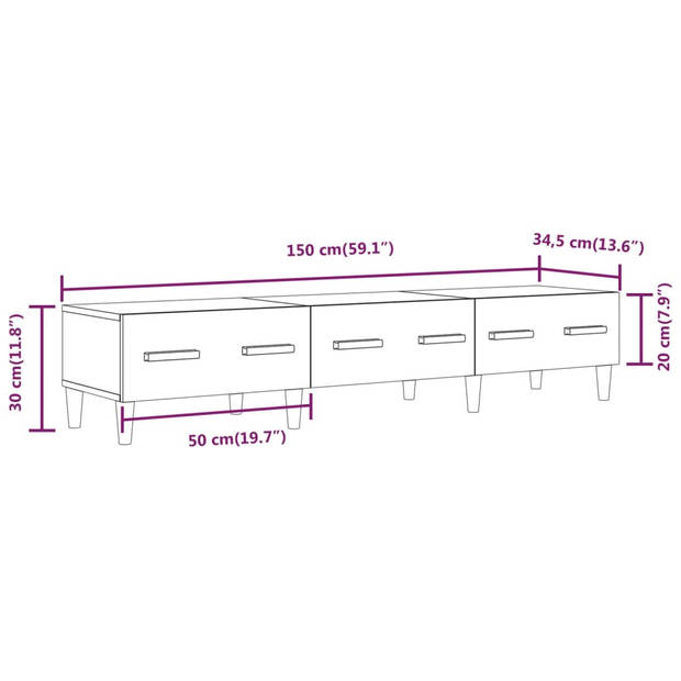 vidaXL Tv-meubel 150x34,5x30 cm bewerkt hout bruin eikenkleur