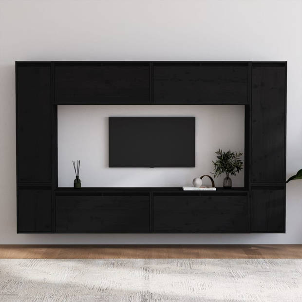 The Living Store Tv-kasten - Massief grenenhout - 80x30x35cm/30x30x40cm/30x30x100cm - Zwart