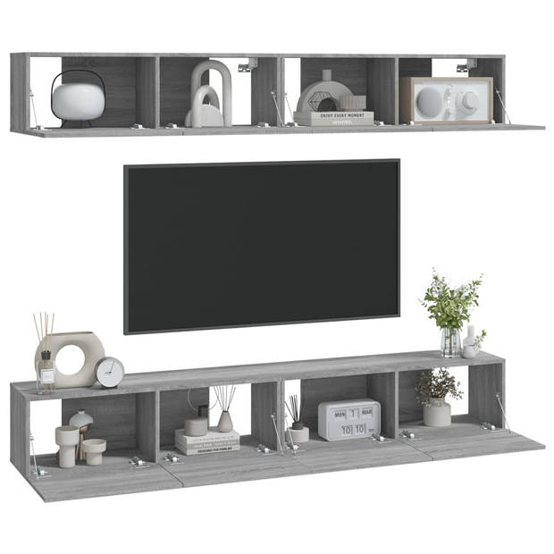 The Living Store Tv-wandmeubel - Sonoma eiken - Set van 4 - 100x30x30 cm - Bewerkt hout