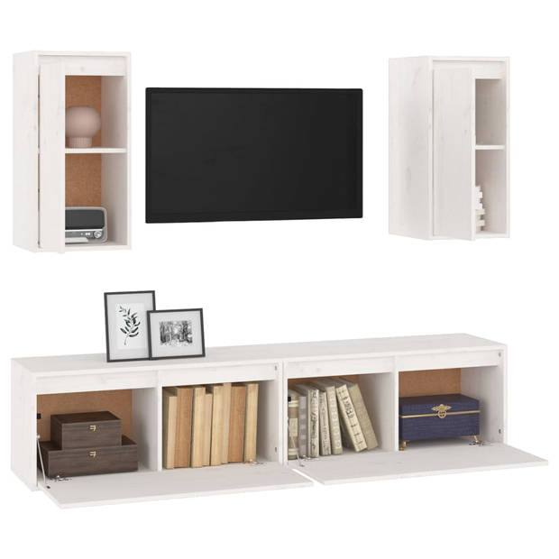 The Living Store Televisiekasten - Klassiek design - Massief grenenhout - 80x30x35cm - 30x30x60cm - Wit