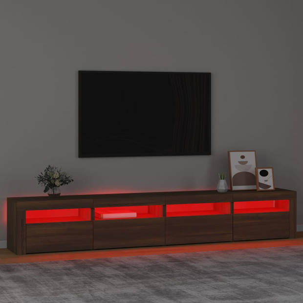 The Living Store TV Meubel - TV-meubel - 240 x 35 x 40 cm - met RGB LED-verlichting - Bruineiken