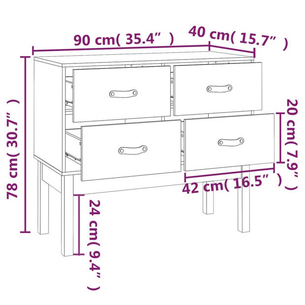 vidaXL Wandkast 90x40x78 cm massief grenenhout