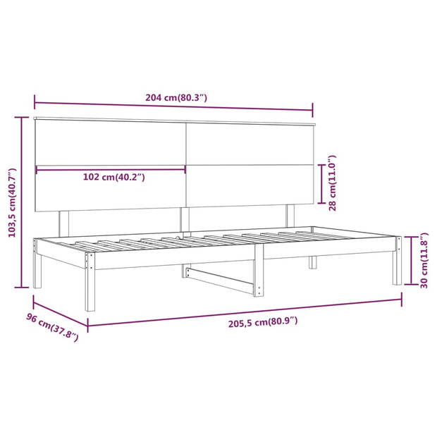 vidaXL Slaapbank 90x200 cm massief grenenhout zwart