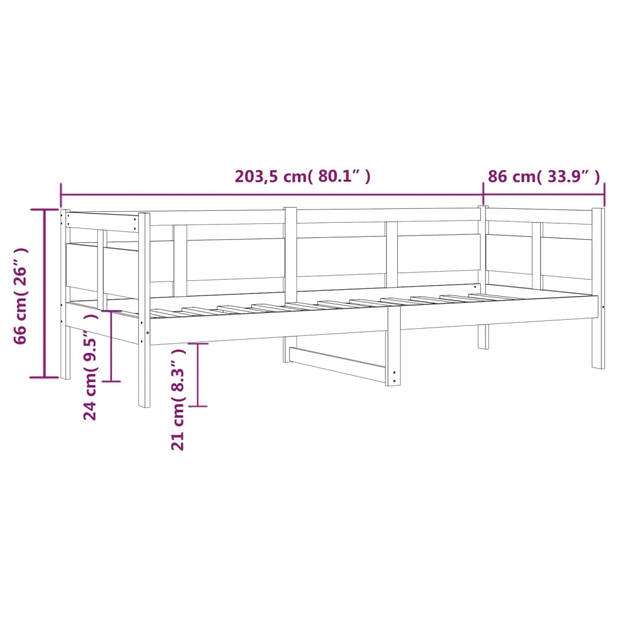 vidaXL Slaapbank massief grenenhout grijs 80x200 cm