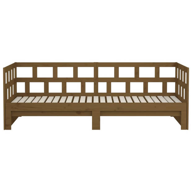 The Living Store Houten Slaapbank - Logeerbed - 204x181x69 cm - Grenenhout - Honingbruin