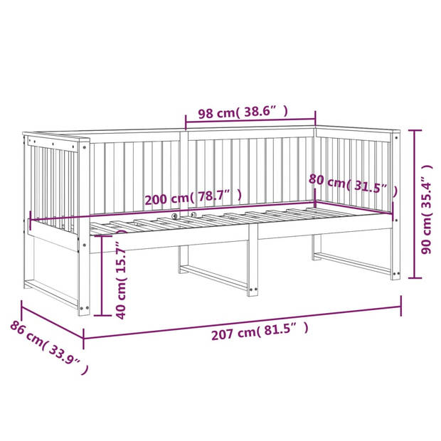 vidaXL Slaapbank 80x200 cm massief grenenhout grijs