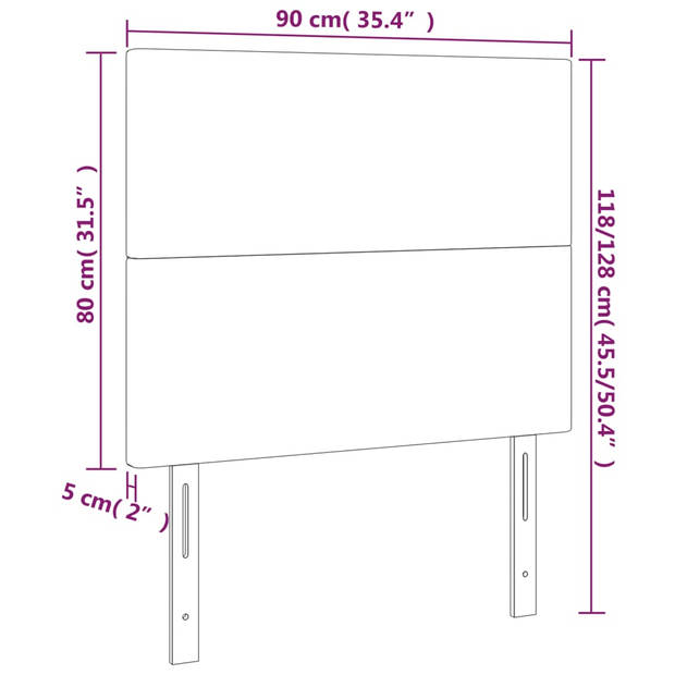 vidaXL Hoofdbord LED 90x5x118/128 cm fluweel zwart