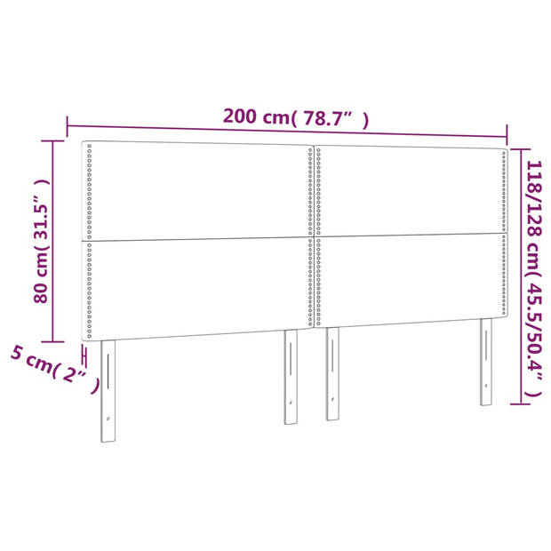 vidaXL Hoofdborden 4 st 100 x 5 x 78/88 cm stof lichtgrijs