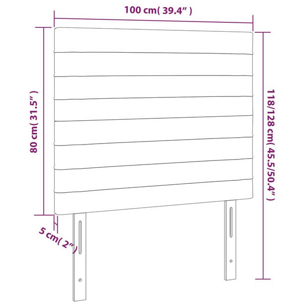 vidaXL Hoofdbord LED 100x5x118/128 cm stof lichtgrijs