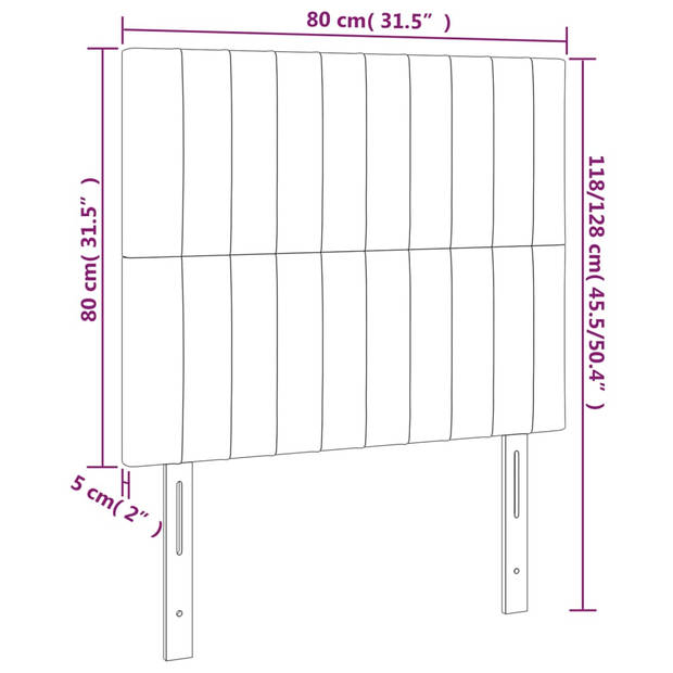 vidaXL Hoofdborden 2 st 80x5x78/88 cm stof zwart