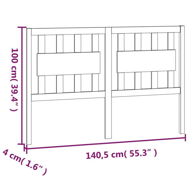 vidaXL Hoofdbord 140,5x4x100 cm massief grenenhout