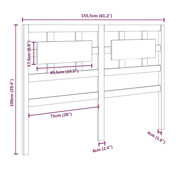 vidaXL Hoofdbord 155,x4x100 cm massief grenenhout wit