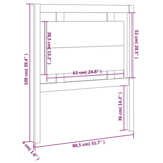 vidaXL Hoofdbord 80,5x4x100 cm massief grenenhout wit