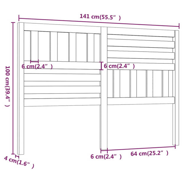 vidaXL Hoofdbord 141x4x100 cm massief grenenhout