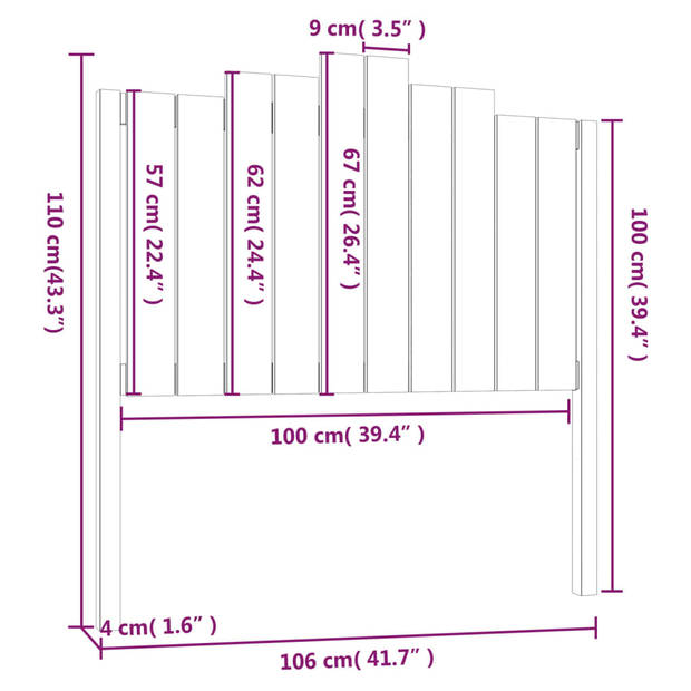 vidaXL Hoofdbord 106x4x110 cm massief grenenhout honingbruin