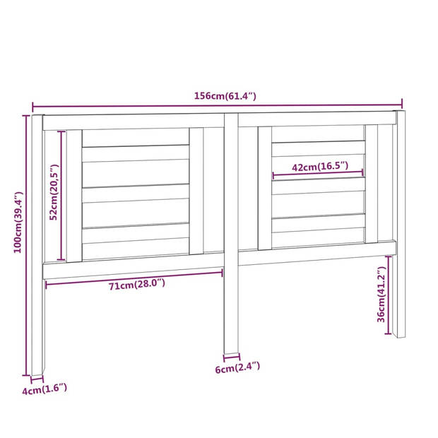 vidaXL Hoofdbord 156x4x100 cm massief grenenhout grijs