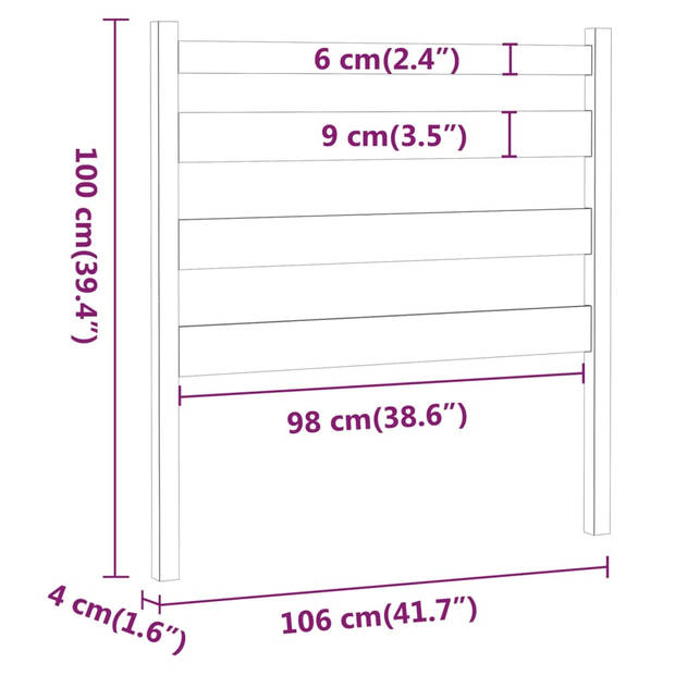 vidaXL Hoofdbord 106x4x100 cm massief grenenhout grijs