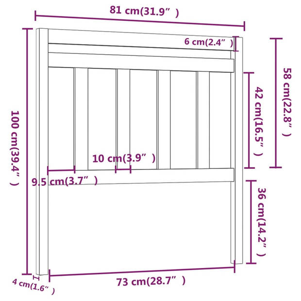 vidaXL Hoofdbord 81x4x100 cm massief grenenhout wit