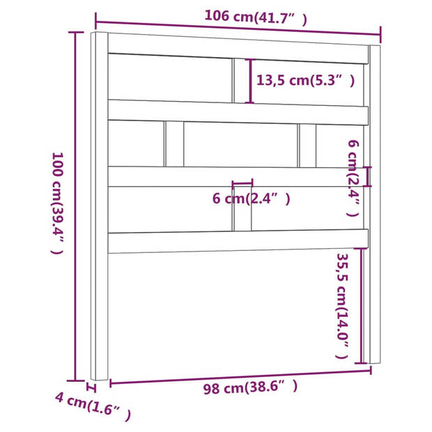 vidaXL Hoofdbord 106x4x100 cm massief grenenhout grijs