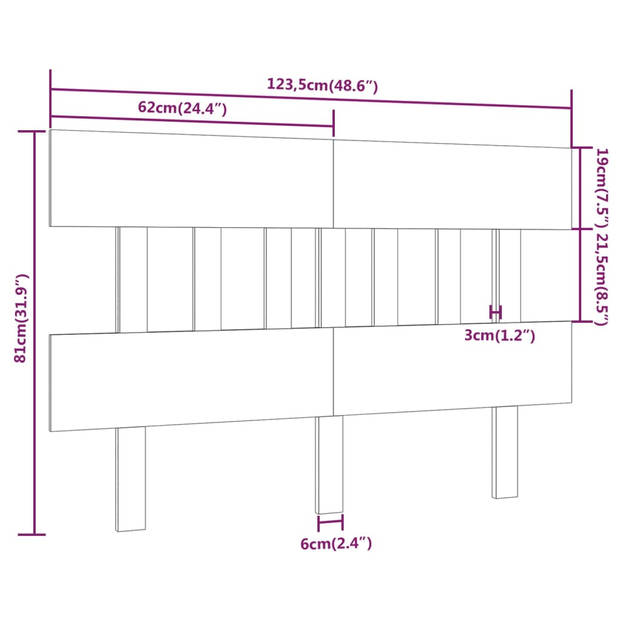 vidaXL Hoofdbord 123,5x3x81 cm massief grenenhout wit