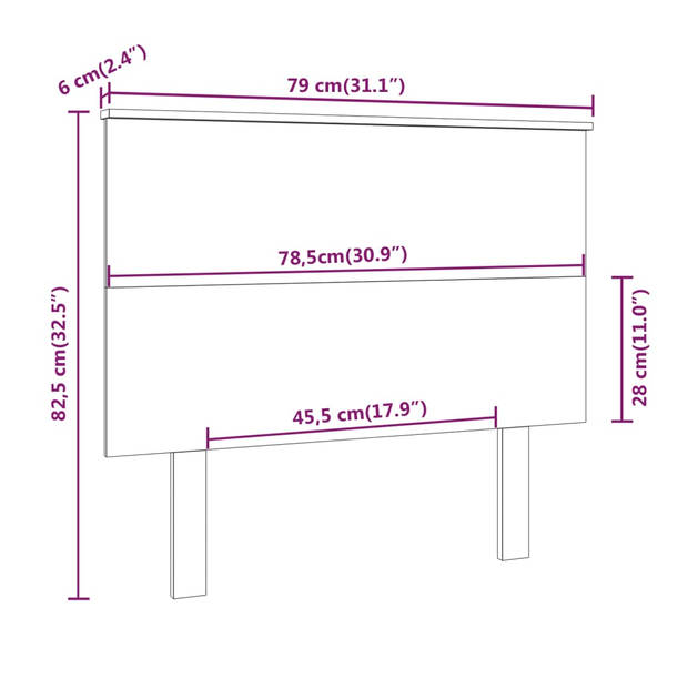 vidaXL Hoofdbord 79x6x82,5 cm massief grenenhout wit