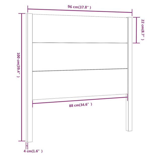 vidaXL Hoofdbord 96x4x100 cm massief grenenhout honingbruin