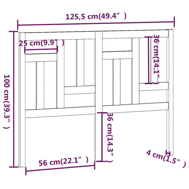 vidaXL Hoofdbord 125,5x4x100 cm massief grenenhout honingbruin