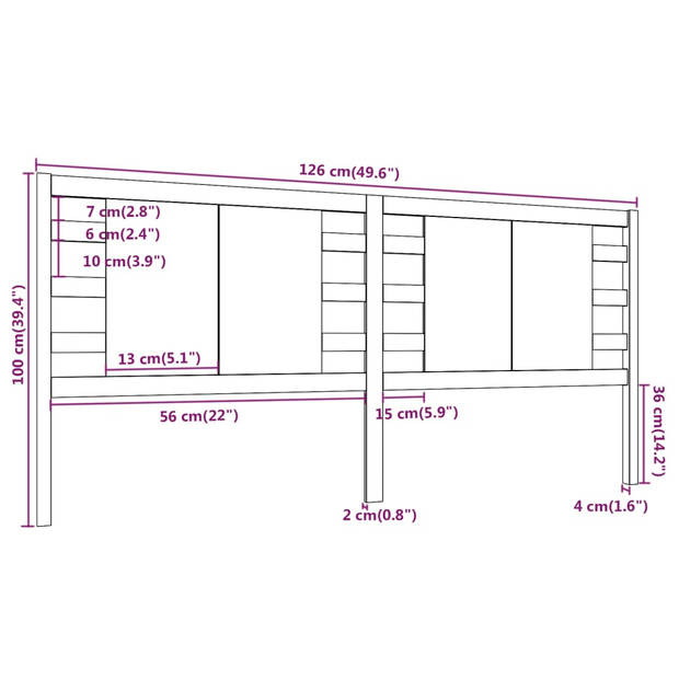 vidaXL Hoofdbord 126x4x100 cm massief grenenhout