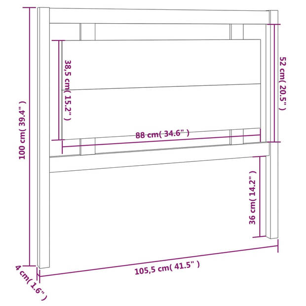 vidaXL Hoofdbord 105,5x4x100 cm massief grenenhout grijs