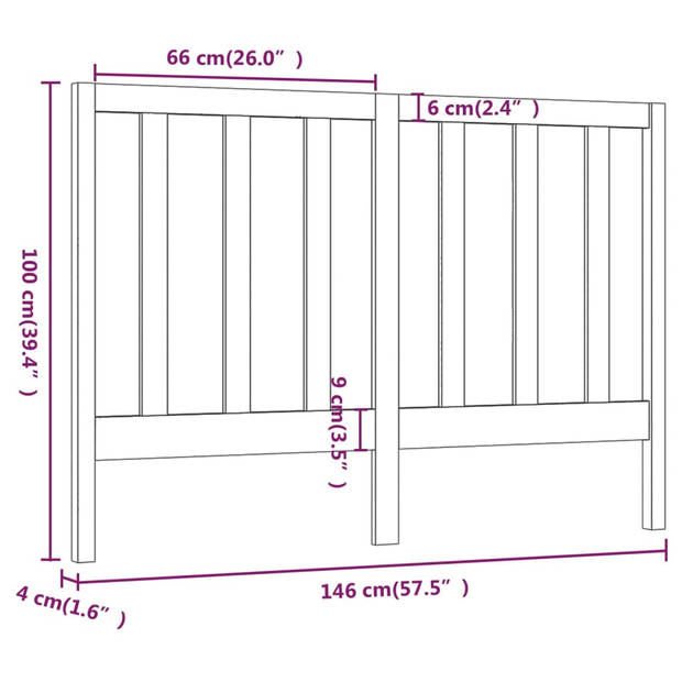 vidaXL Hoofdbord 146x4x100 cm massief grenenhout zwart