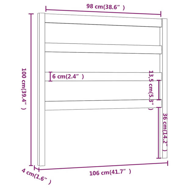 vidaXL Hoofdbord 106x4x100 cm massief grenenhout