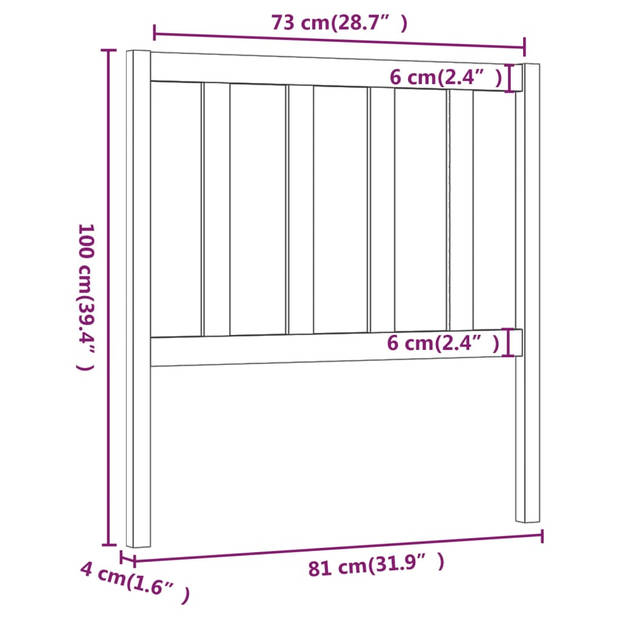 vidaXL Hoofdbord 81x4x100 cm massief grenenhout wit