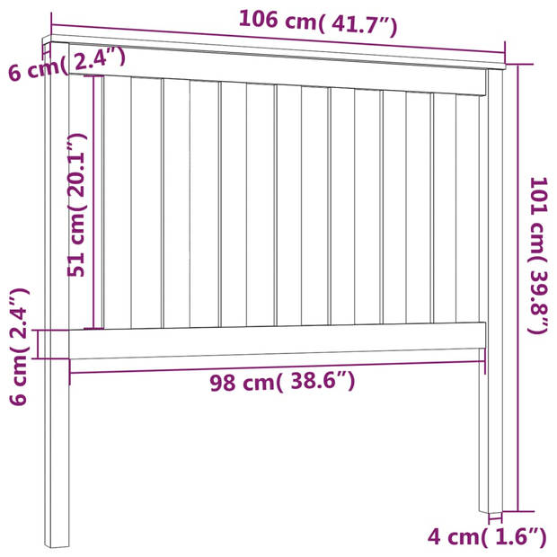 vidaXL Hoofdbord 106x6x101 cm massief grenenhout zwart