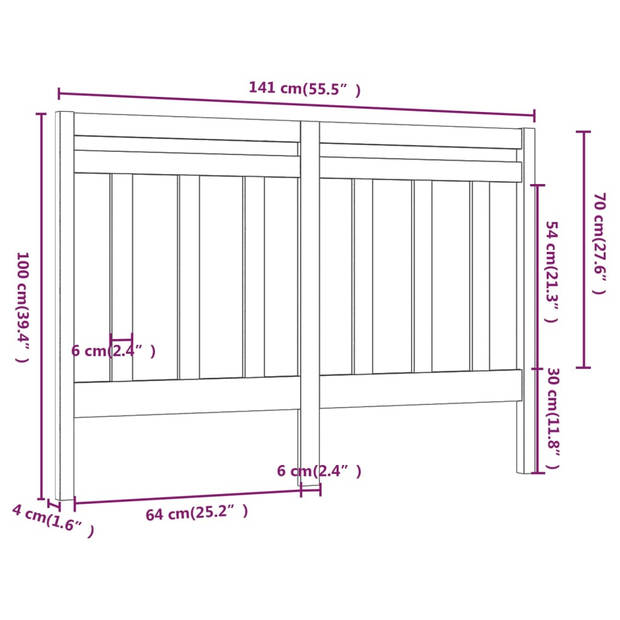 vidaXL Hoofdbord 141x4x100 cm massief grenenhout zwart