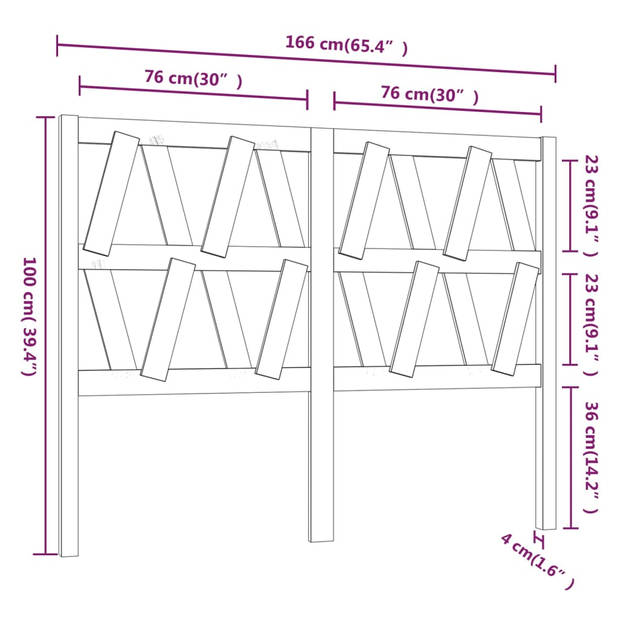 vidaXL Hoofdbord 166x4x100 cm massief grenenhout wit