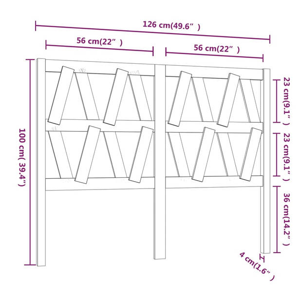 vidaXL Hoofdbord 126x4x100 cm massief grenenhout